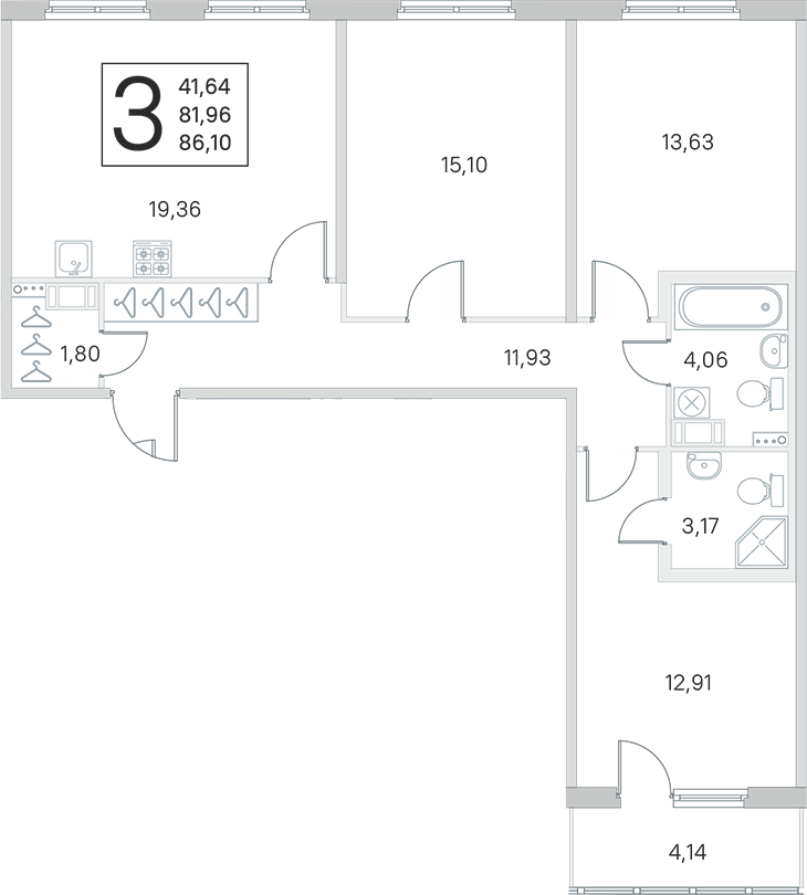 3-комнатная квартира 81.96 м², 2/4 эт., ЖК «Любоград в Стрельне»